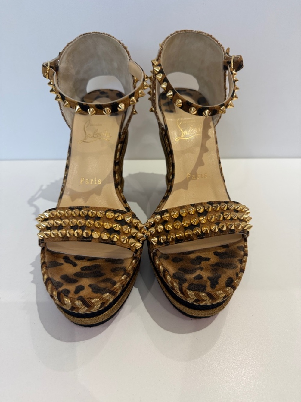 Christian Louboutin Leopard Print Gold-Stud Platform Sandals
